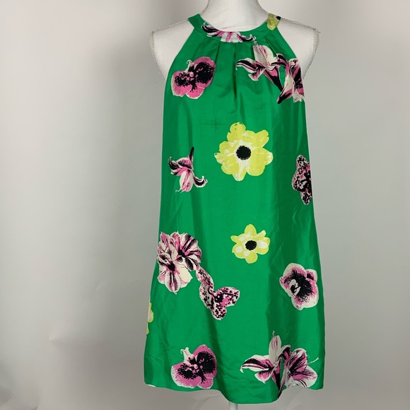 SOLD Crew Green Floral short Dress 100% Silk - Picture 3 of 8
